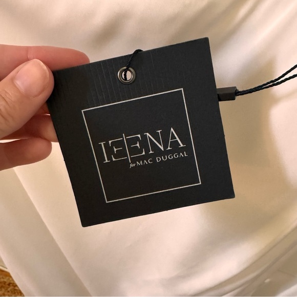 IEENA for Mac Duggal One Shoulder Hi-Low Draped Charmeuse White Dress Size 10 - Picture 15 of 16